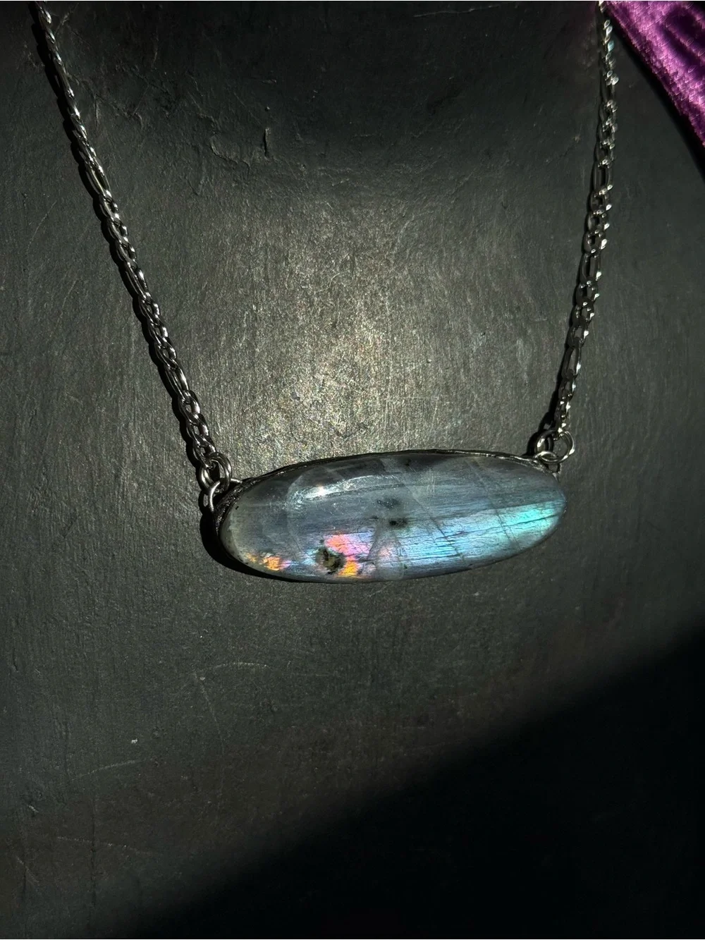 Labradorite Bar Pendant Necklace statement jewelry for protection 3rd eye chakra